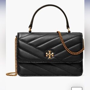 Tory Burch Kira Chevron Mini top handle Black Quilted Leather Bag